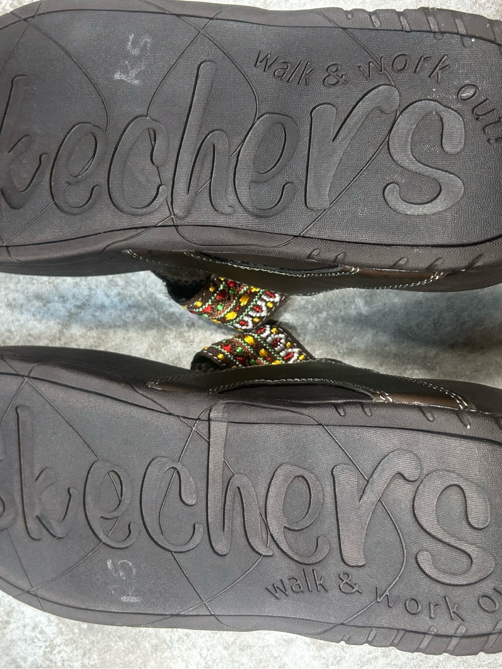 Skechers Tone-Ups Brown Boho Embroidered Thong Sandals Women’s Size 11 - Picture 12 of 14